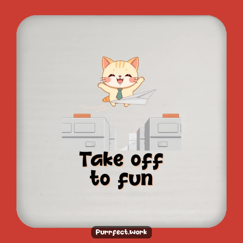 Funny Cat Tie Pilot Drink Coaster: Protect Surfaces with Feline Soaring Humor