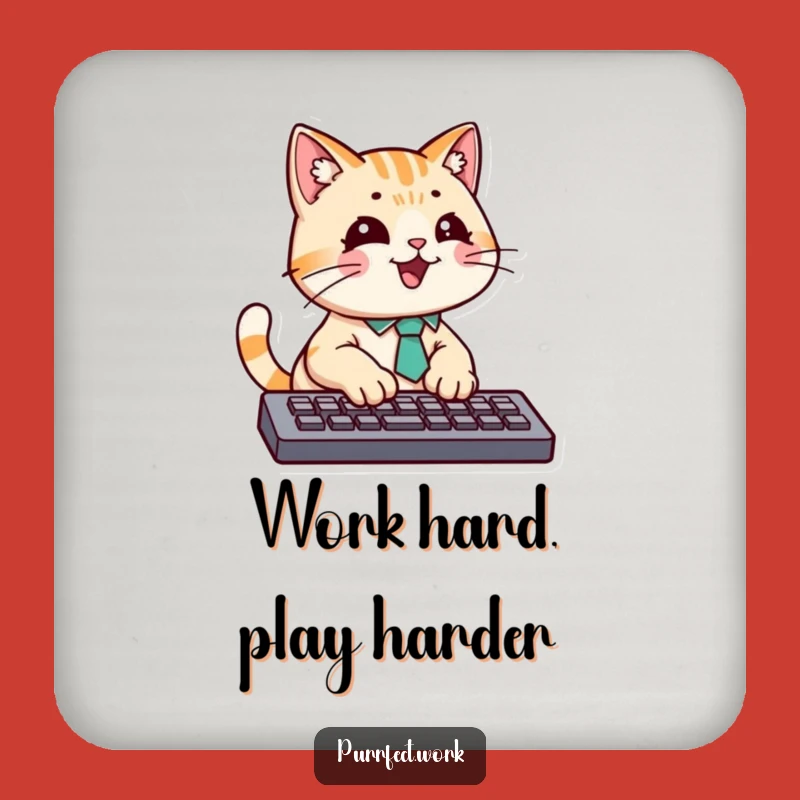 Funny Cat Typist Coaster - Busy Desk Feline Protection Gift