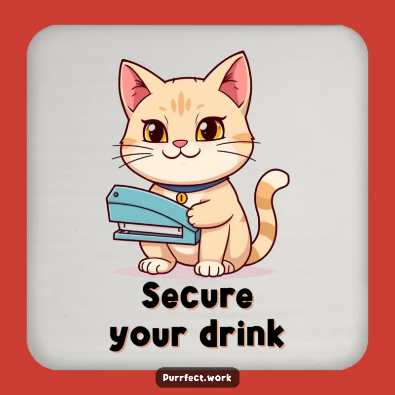 Funny Determined Cat Stapler Coasters - Hilarious Protection for Surfaces with Feline Power