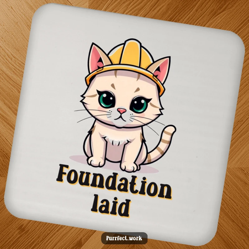 Funny Hard Hat Cat Drink Coaster: A coaster featuring a cat in a hard hat, adding a touch of humorous protection to furniture.