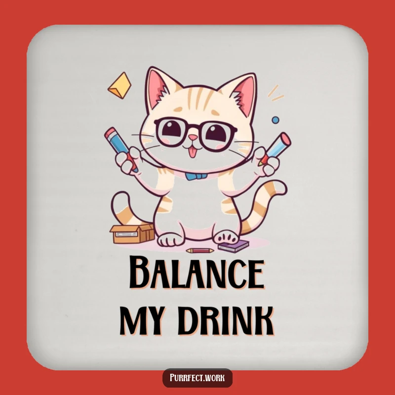 Funny Juggling Cat Coaster - Focused Desk Feline Protection Gift