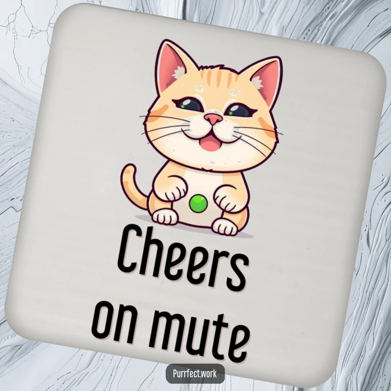 Funny drink coasters featuring a cat making a funny face during a video call, adding humor to drink protection.