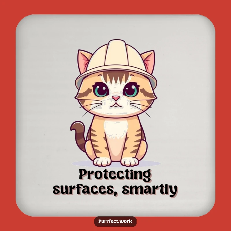 Funny Hard Hat Cat Coaster: Protect Surfaces with Hilarious Style