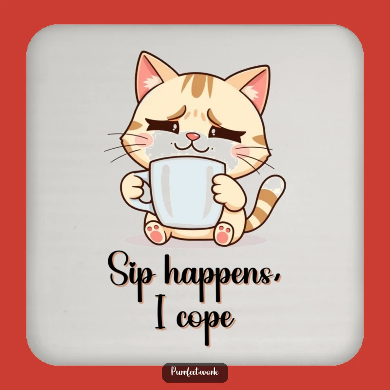 Funny Stressed Cat Coaster Set: Coffee Break Style, Hilarious Gift for Table Protection