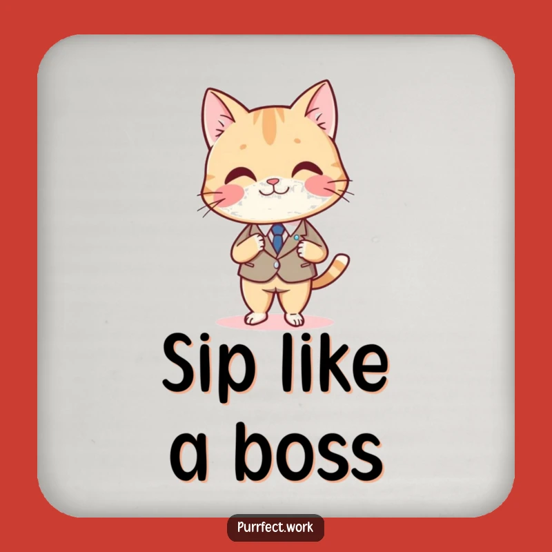 Funny Cat Boss Drink Coaster: Dapper Protection with Feline Suit Humor