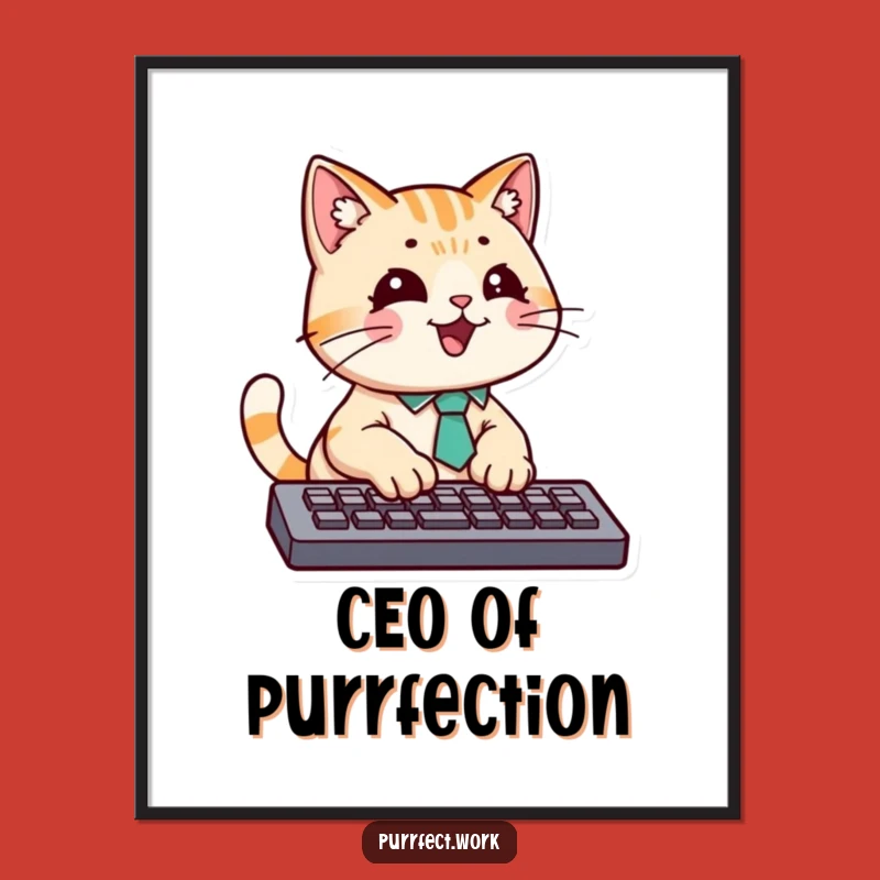 Funny Cat Typing Poster - Intense Feline Work Art Gift