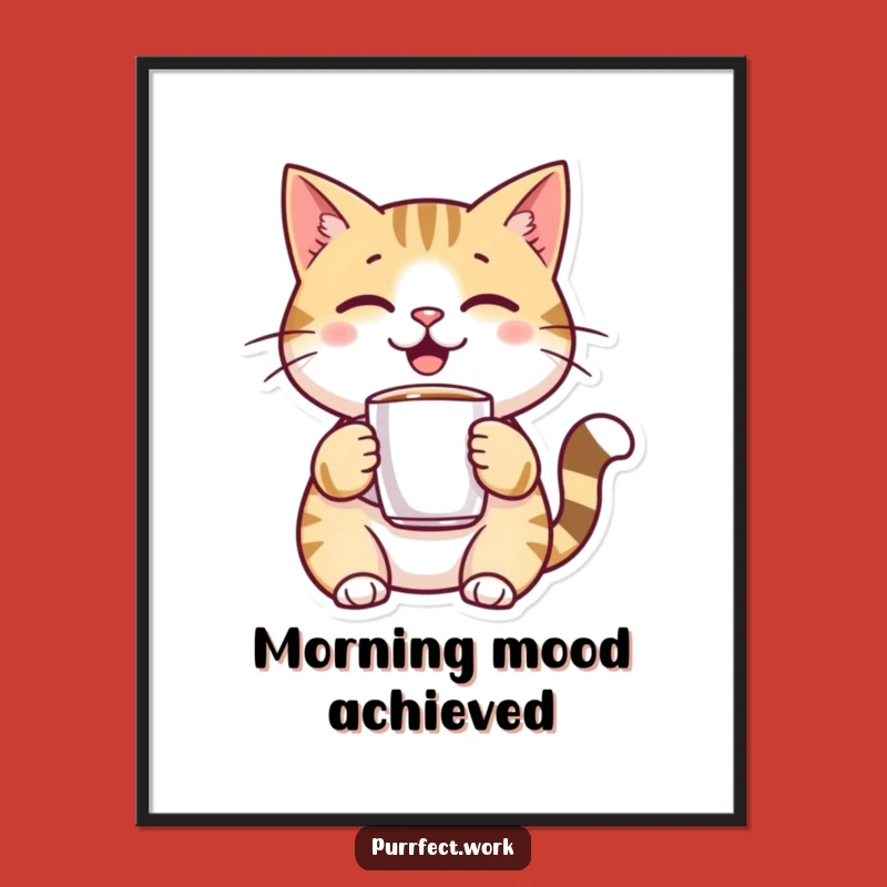 Funny Cat Coffee Poster: Cheerful Art Print for Cozy Home Decor