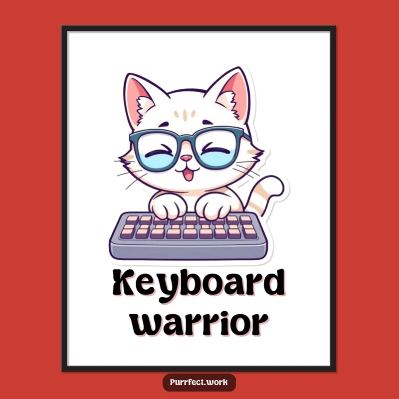 Funny Cat Glasses Keyboard Poster - Hilarious Wall Art for the Intellectual Feline Lover