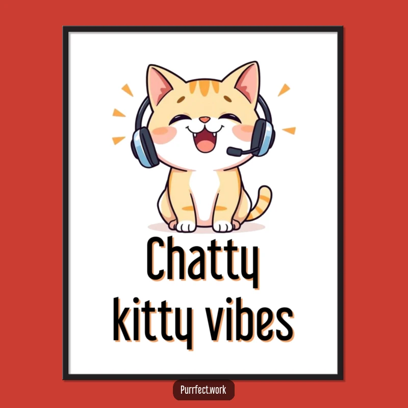 Funny Cat Headset Poster: Add Cheer to Your Walls with This Hilarious Art!