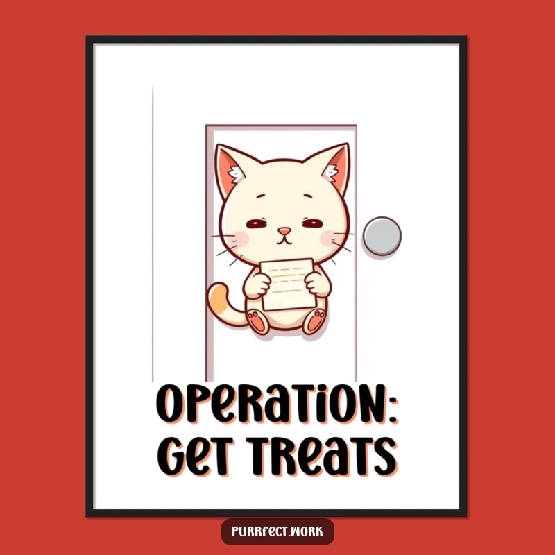 Funny Cat Memo Poster: Mischievous Cat Slipping Note, Office Intrigue Art