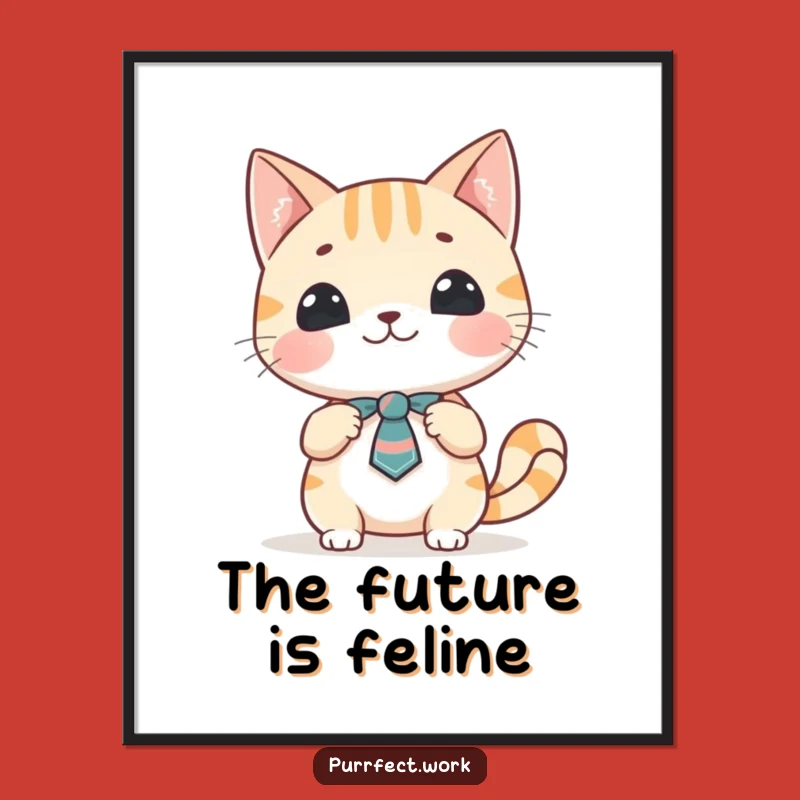 Funny Cat Presentation Poster: Amusing Feline Speaker in Tie, Wall Art