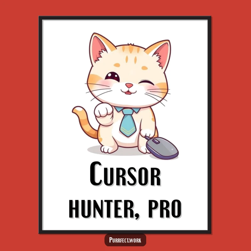 Funny Cat Tie Cursor Poster: Hilarious Wall Art for Tech Enthusiasts' Spaces