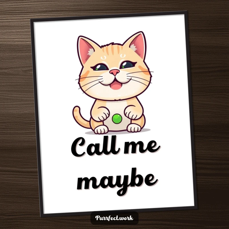 Funny poster art of a cat making a funny face during a video call, capturing the essence of pet interruptions.