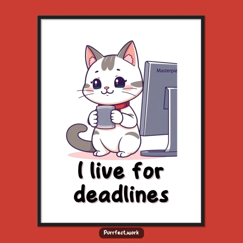 Funny Office Cat Poster - Attentive Feline Monitor Art Print