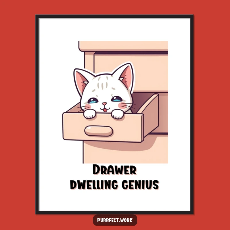 Funny Peek-a-Boo Cat Poster: Curious Feline Desk Art, Great Funny Gift!