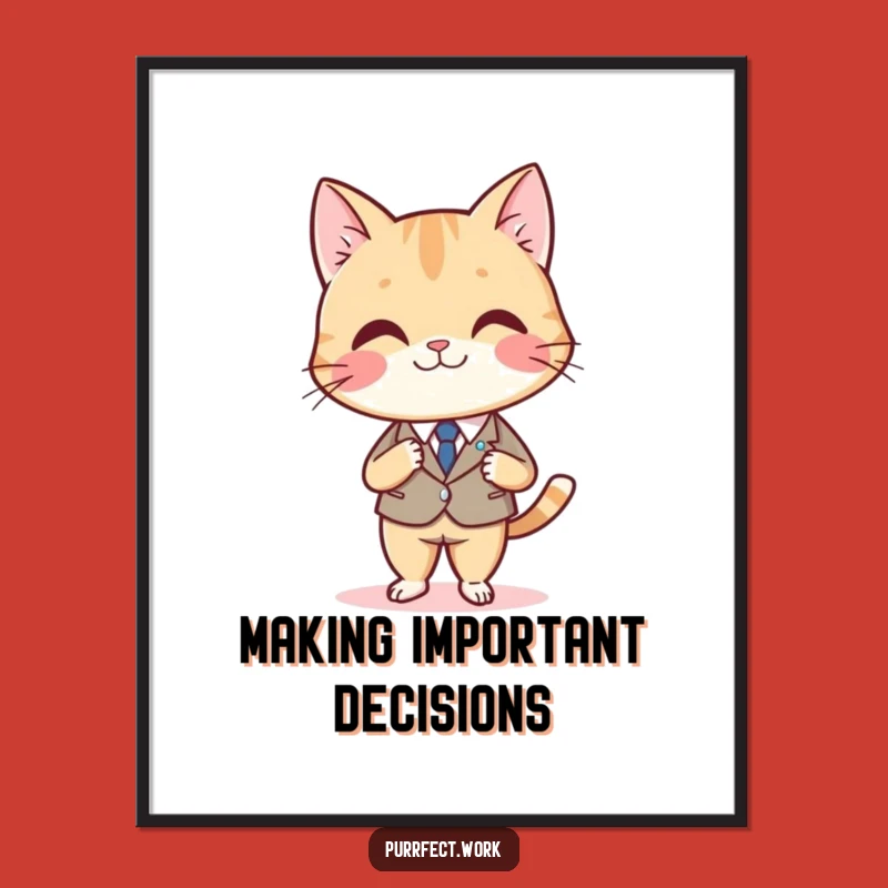Funny Cat Boss Poster: Dapper Feline in Suit, Desk Swagger, Whimsical Wall Art