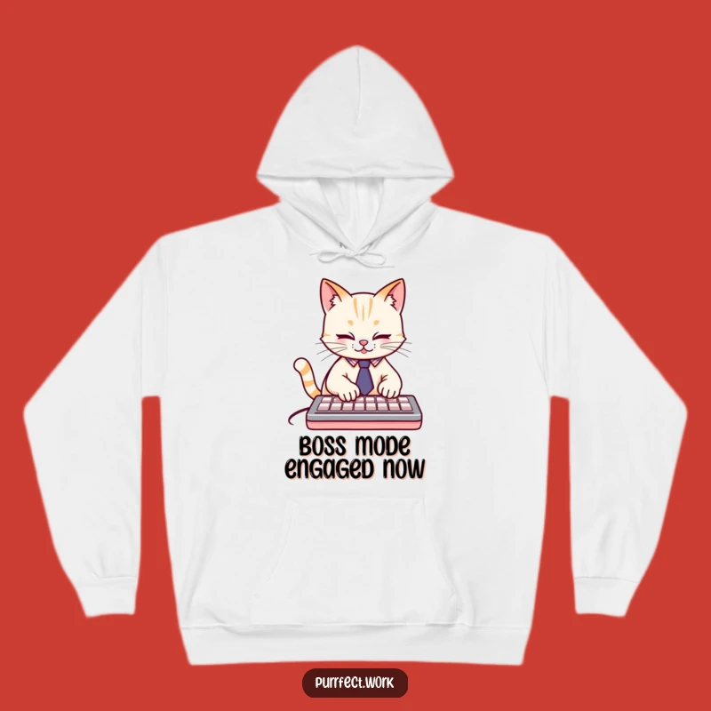 Funny Cat Typist Hoodie: Cozy Tie Fanatic, Hilarious Gift for Dedicated Workers