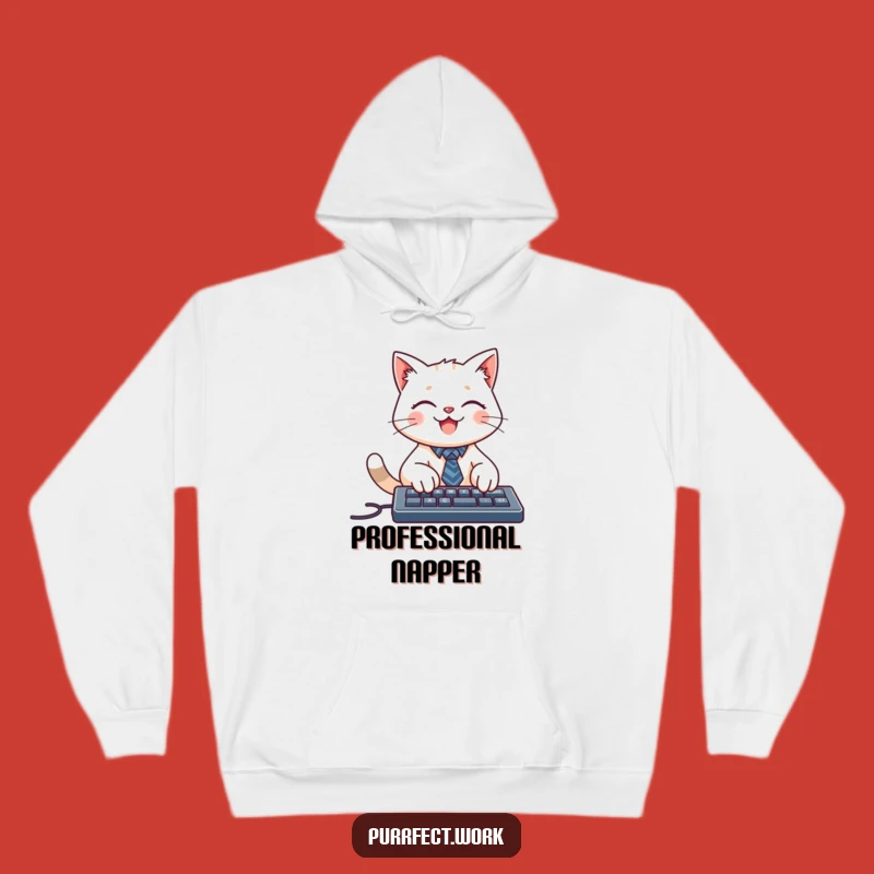 Cozy Funny Cat Tie Keyboard Hoodie: Work from Home Comfort Gift