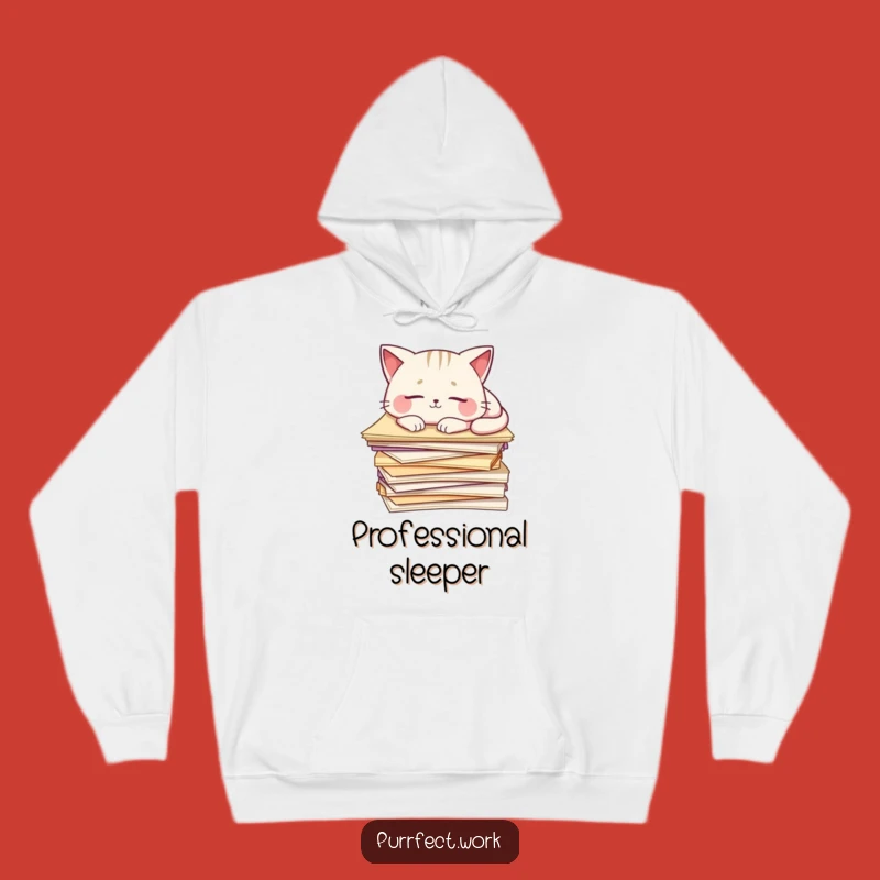 Funny Cat Cozy Hoodie: Sleeping Feline on Papers, Warm & Hilarious Gift