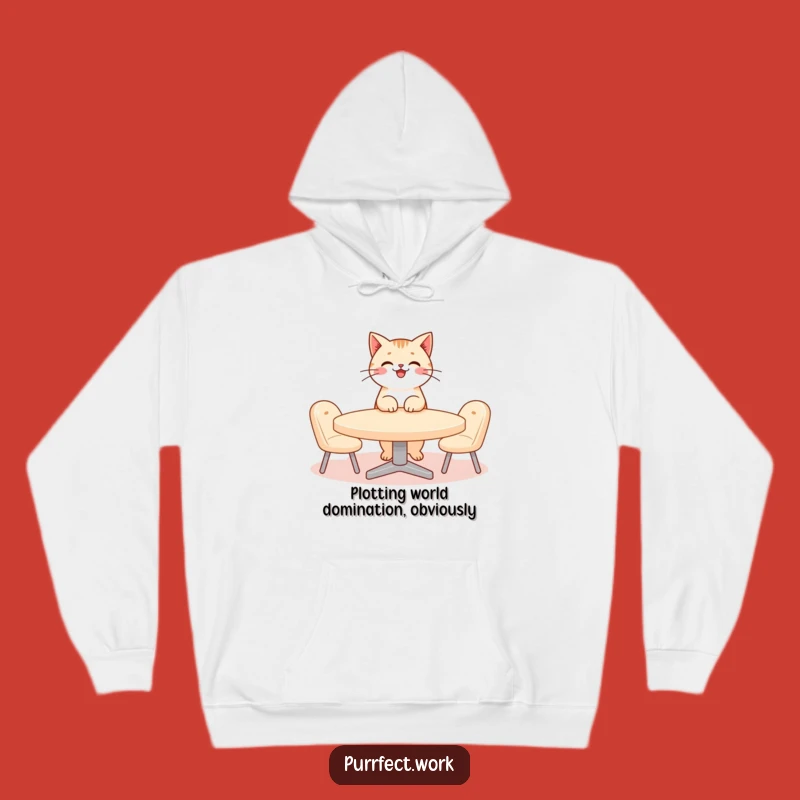 Funny Cat Meeting Hoodie: Cozy Feline Boss Leads Tiny Office Gathering, Warm & Hilarious Gift