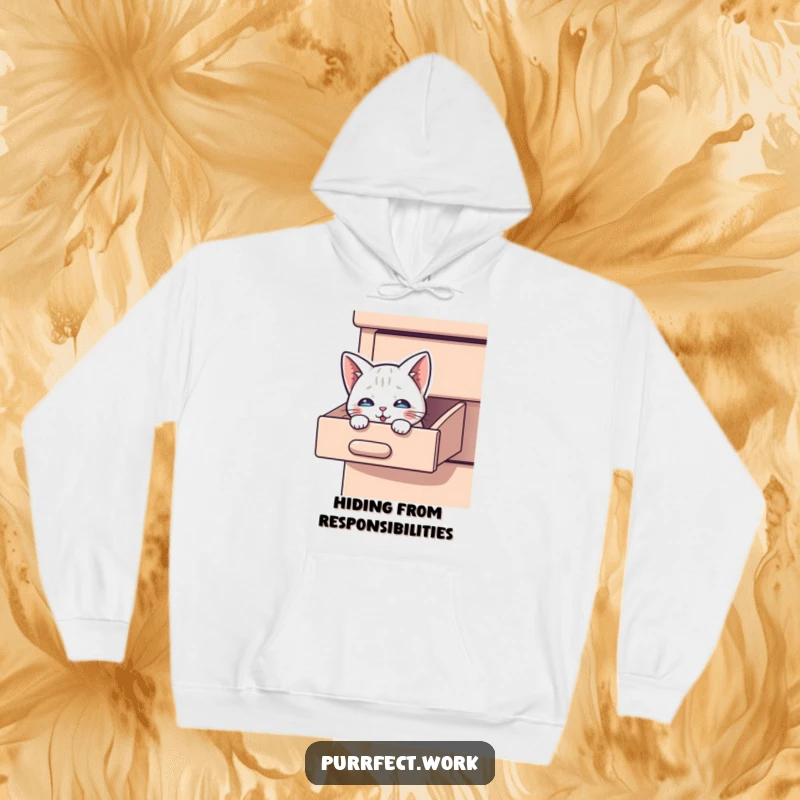 Funny Peek-a-Boo Cat Hoodie: A hoodie design featuring a curious cat peeking out from a desk drawer.