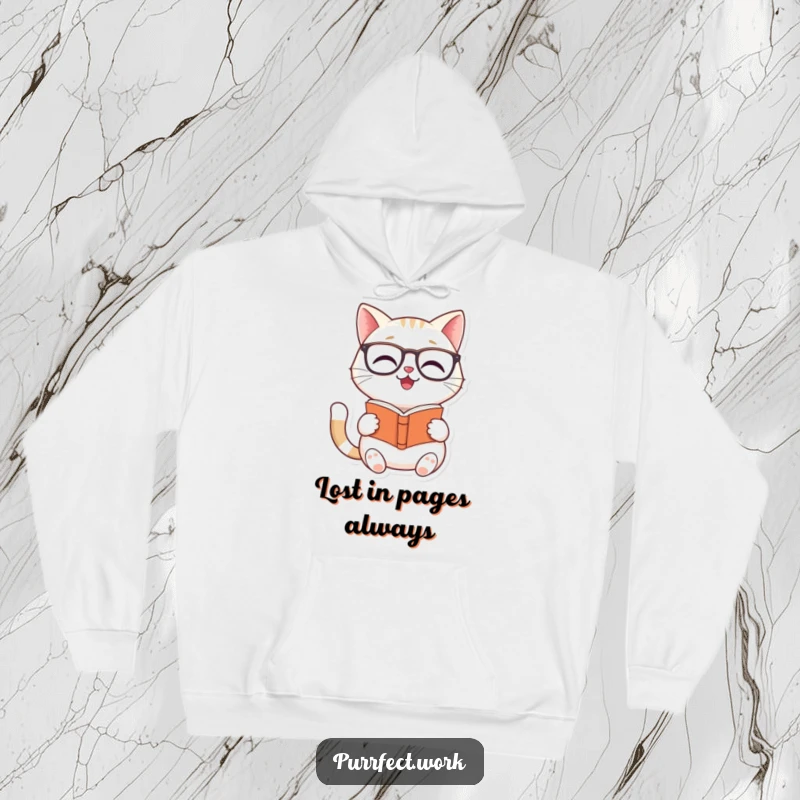 Funny Cat Reader Hoodie: A comfortable hoodie displaying a cat with glasses reading a miniature book.