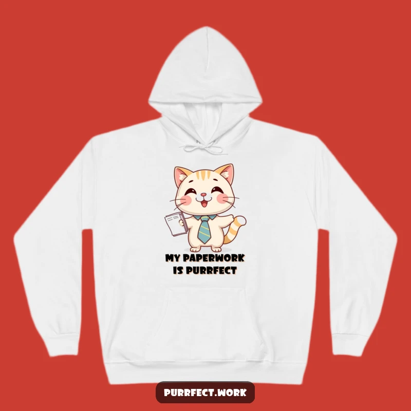 Funny Cat Tie Hoodie: Cozy Business Cat Presenting Papers, Warm Humorous Gift
