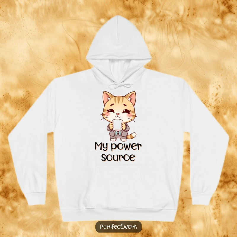 Funny Boss Cat Hoodie: A hoodie design featuring a playful cat dressed in a suit, holding a coffee cup.