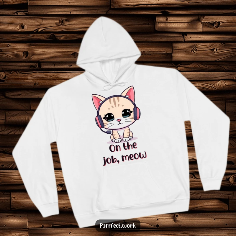 Funny cat gamer hoodie showing a focused cat with a headset, symbolizing dedication and comfort during gaming sessions, a great gift.
