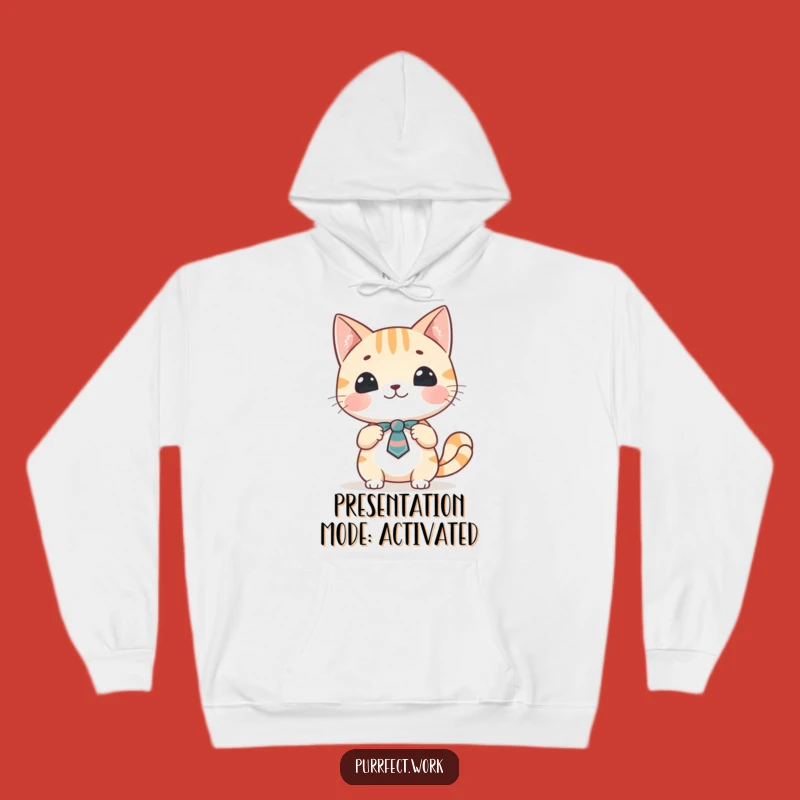 Funny Cat Presentation Hoodie: Cozy Feline Speaker in Tie, Warm & Hilarious