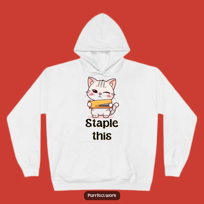 Cozy Funny Cat Stapler Hoodie: Warmth for the Task-Master