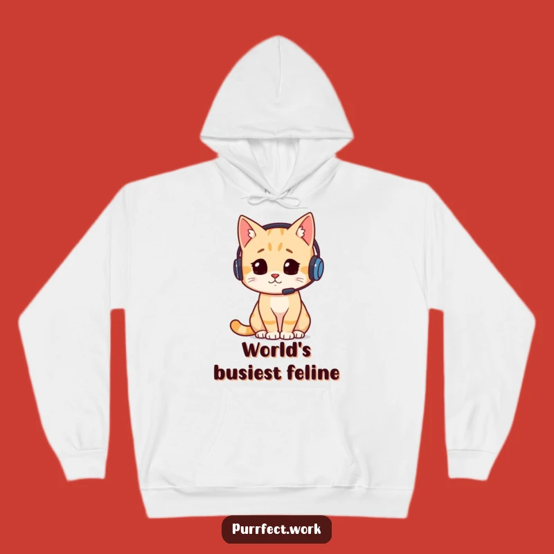 Funny Busy Cat Headset Hoodie: Cozy & Hilarious Comfort for Any Casual Day