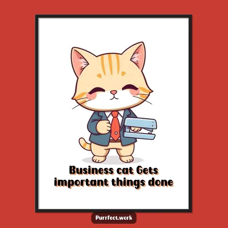 Free Printable Wall Art: Business Cat Stapler - Humorous Downloadable Office Decor