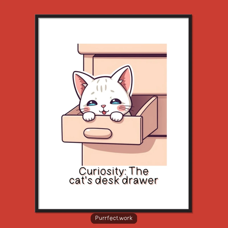 Free Printable Curious Cat Art: Drawer Cat Peeking Downloadable Decor