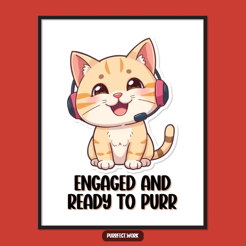 Funny Free Printable Support Cat Wall Art - Alert Headset Downloadable Art