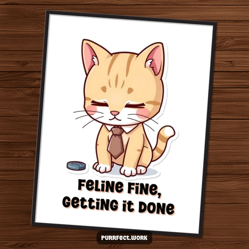 Funny Free Printable Wall Art: Cat in a tiny tie concentrates on work, a piece of downloadable art for the ambitious.