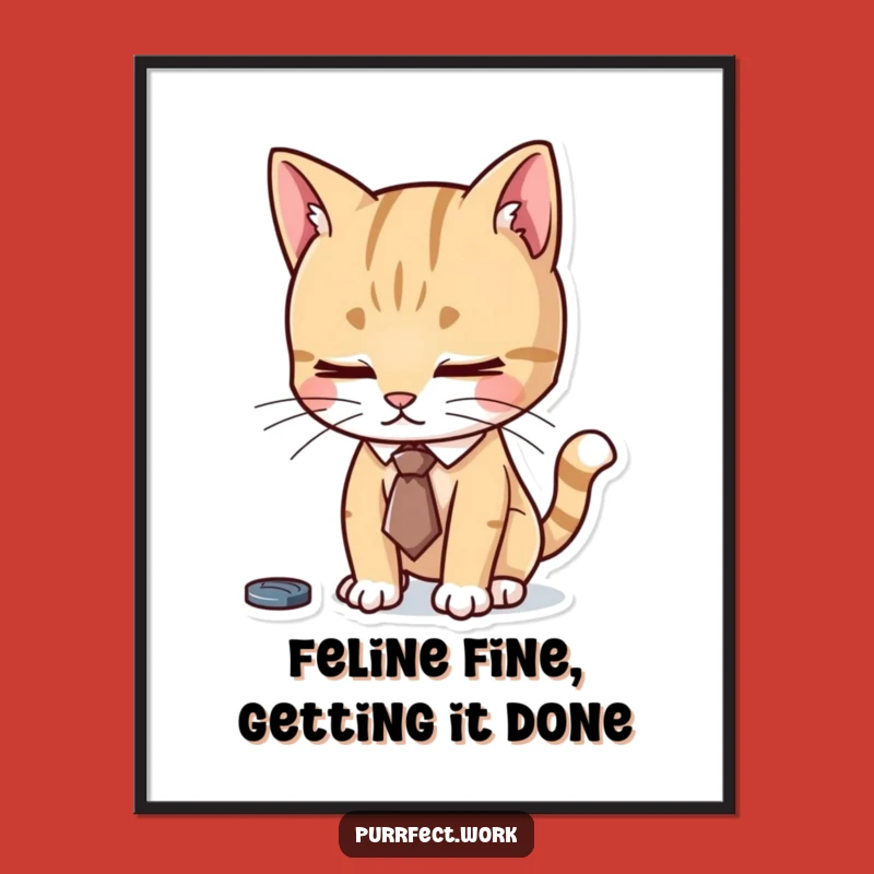 Free Printable Wall Art: Focused Cat Working Diligently Funny Downloadable Art