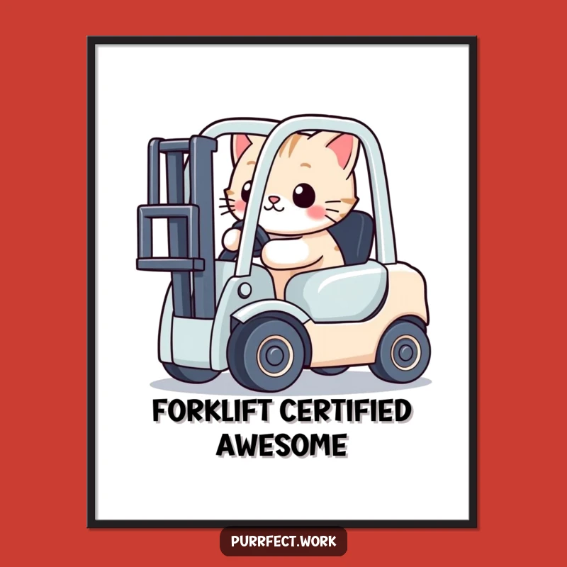 Free Printable Wall Art: Funny Cat Forklift Operator - Quirky Downloadable Decor