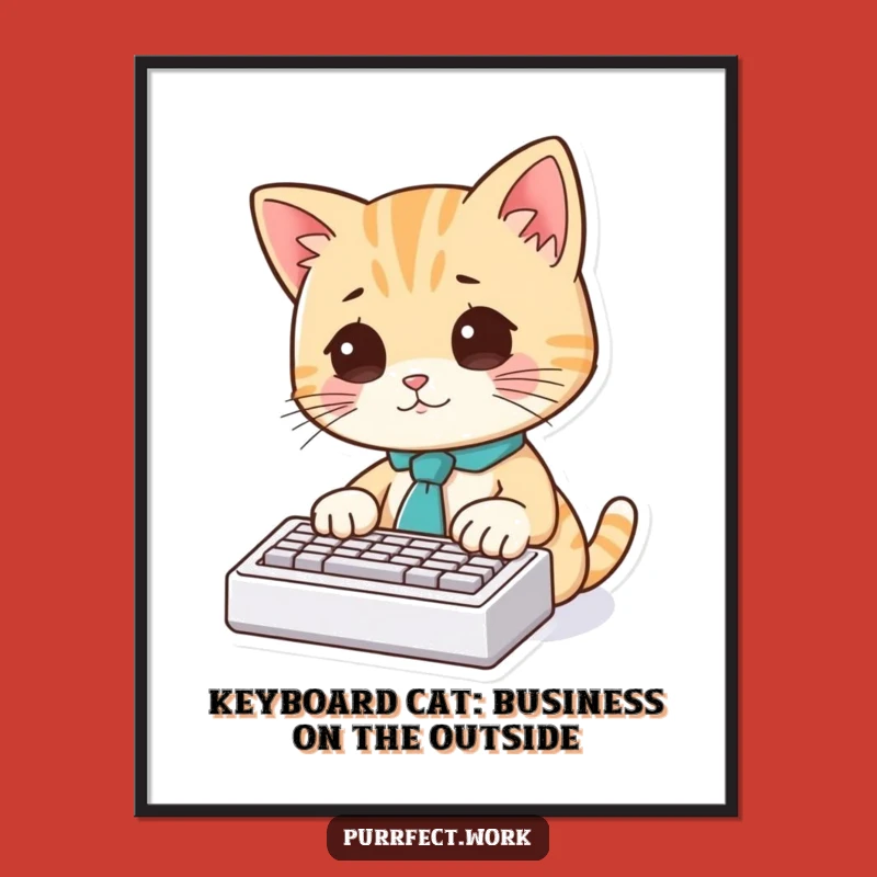Free Printable Funny Cat Art: Cute Office Cat in Tie Typing Downloadable Decor