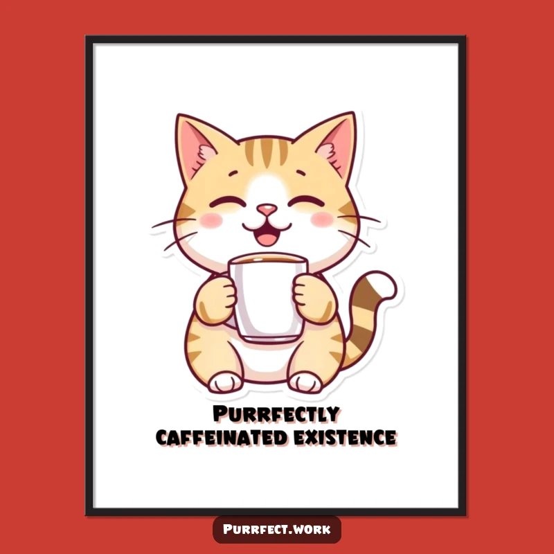 Free Printable Wall Art: Cheerful Coffee Cat - Cozy Downloadable Decor