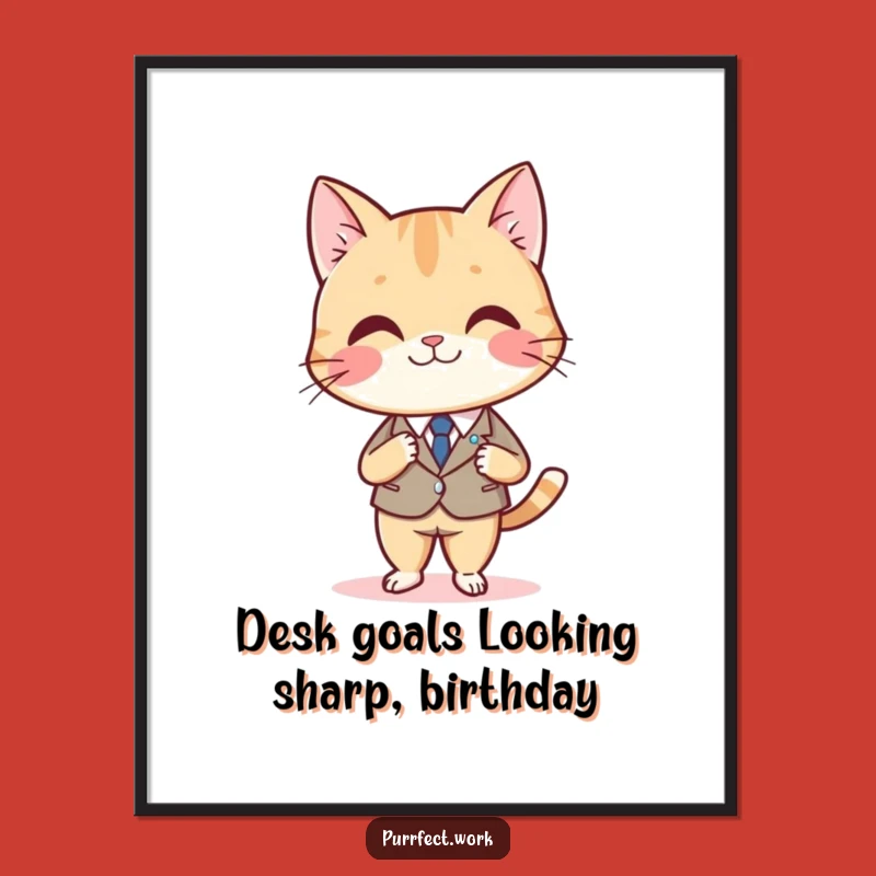Free Printable Wall Art: Dapper Desk Cat Downloadable Art for Sophisticated Humorous Decor