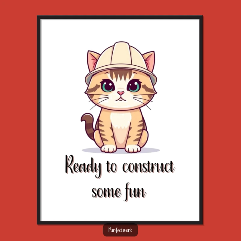 Free Printable Wall Art: Determined Cat in Hard Hat - Funny Decor!