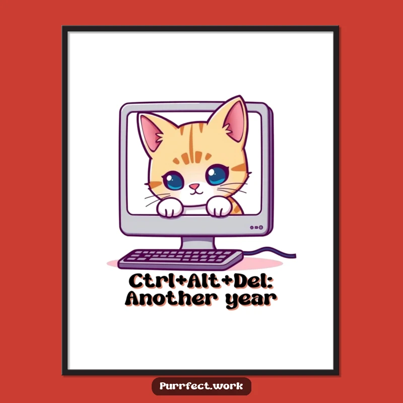 Free Printable Wall Art: Mischievous Cat Computer Hiding, Humorous Downloadable Decor, DIY Gift Idea