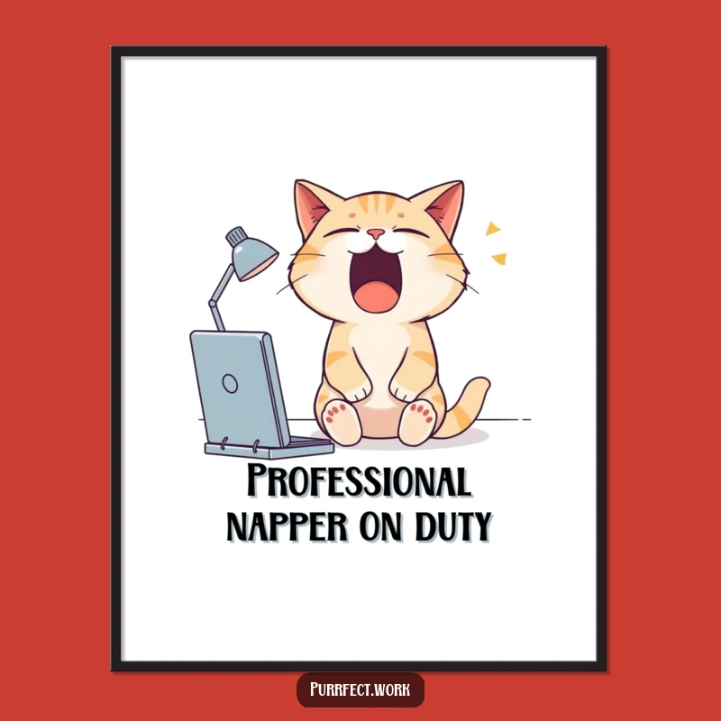 Free Printable Wall Art: Sleepy Cat Yawning - Funny Desk Decor!