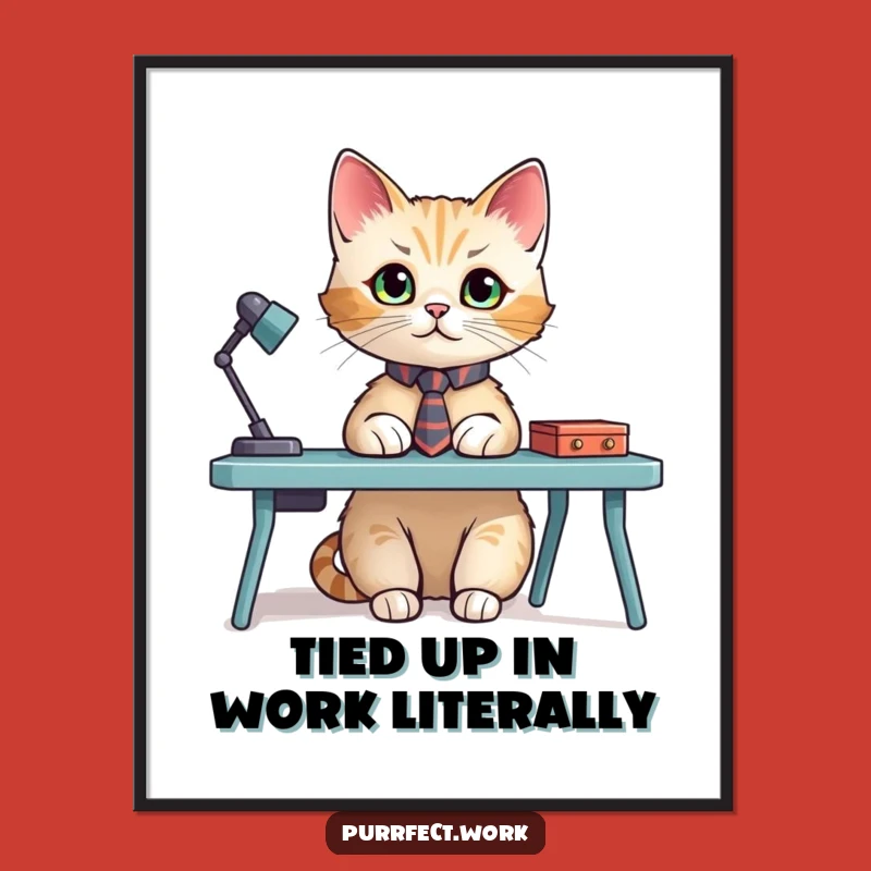 Free Printable Wall Art: Sophisticated Cat with Tie - Funny Downloadable Office Decor!