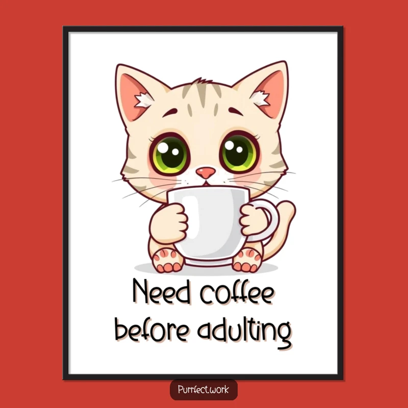Free Printable Wall Art: Wide-Eyed Cat Coffee Art, Hilarious Surprised Downloadable Decor