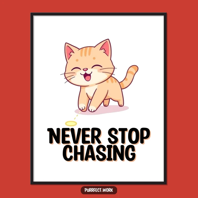 Funny Free Printable Wall Art: Energetic Cat Chasing - Playful Downloadable Decor