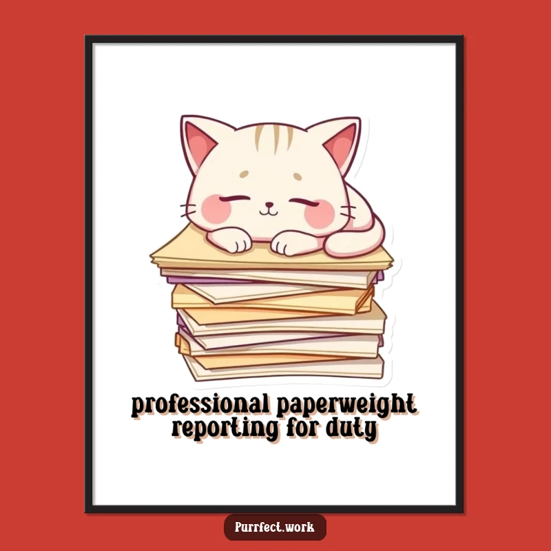 Funny Free Printable Wall Art Sleepy Cat Paper Pile Downloadable