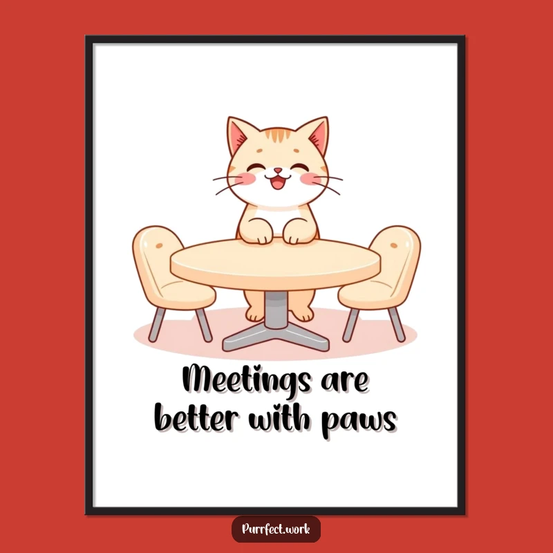 Free Printable Wall Art: Funny Cat Meeting - Hilarious Office Decor Downloadable Art