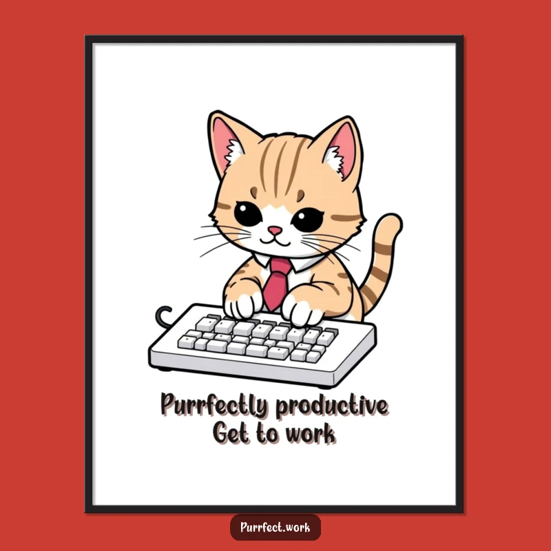 Free Printable Wall Art: Funny Cat Typist Tie - Humorous Downloadable Office Decor
